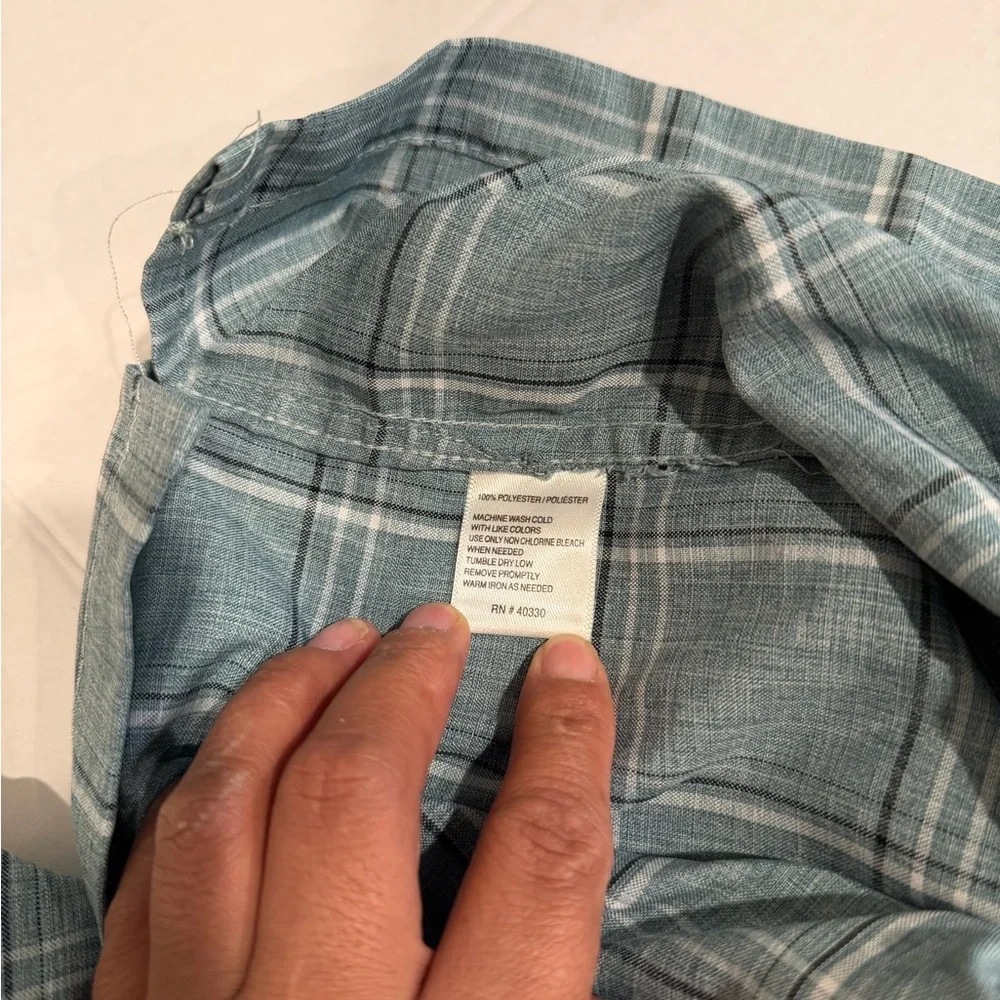 Haggar Teal Plaid Casual Button Down Shirt - Picture 8 of 8